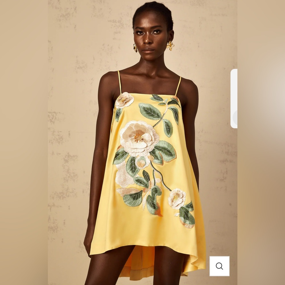 Miss Rosier Avril Yellow Floral Embroidered Mini Dress: size small
